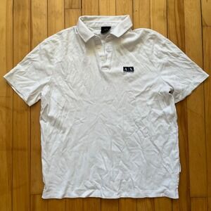 AX Armani Exchange Mens White Short Sleeve Polo Shirt Logo Size S
